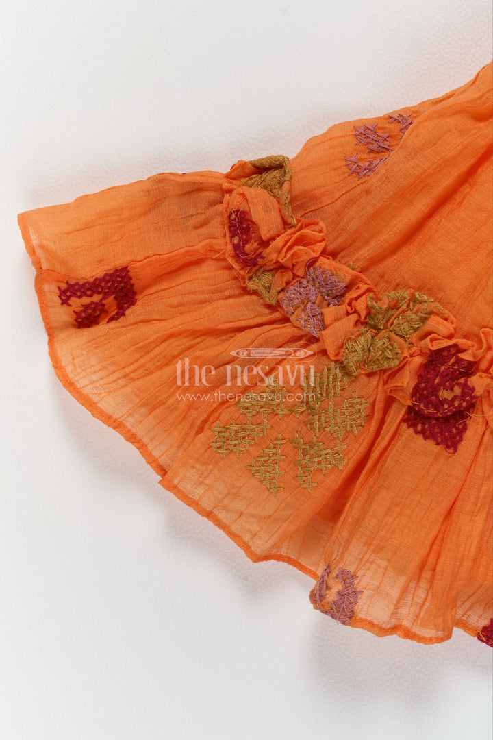 Girls Georgette Frock in Orange with Shoulder Rosette