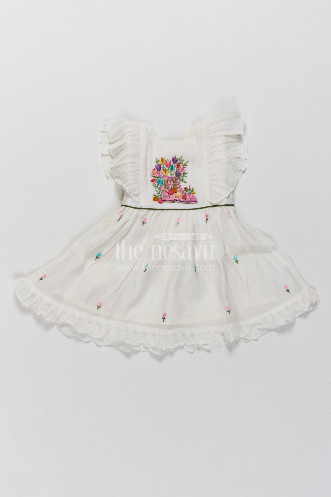 Chanderi Dress for Girls in Off White for Traditional Events