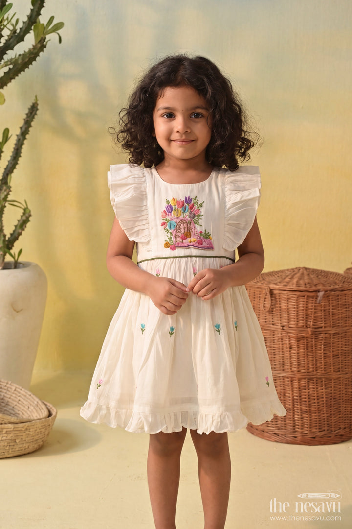 Chanderi Dress for Girls in Off White for Traditional Events