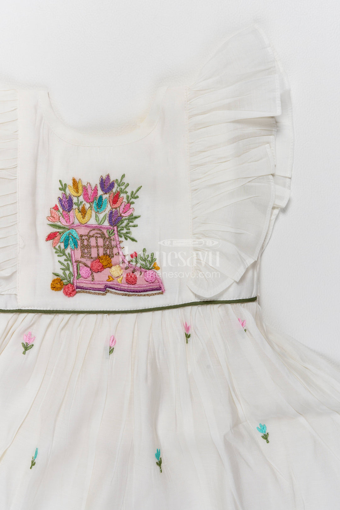 Chanderi Dress for Girls in Off White for Traditional Events
