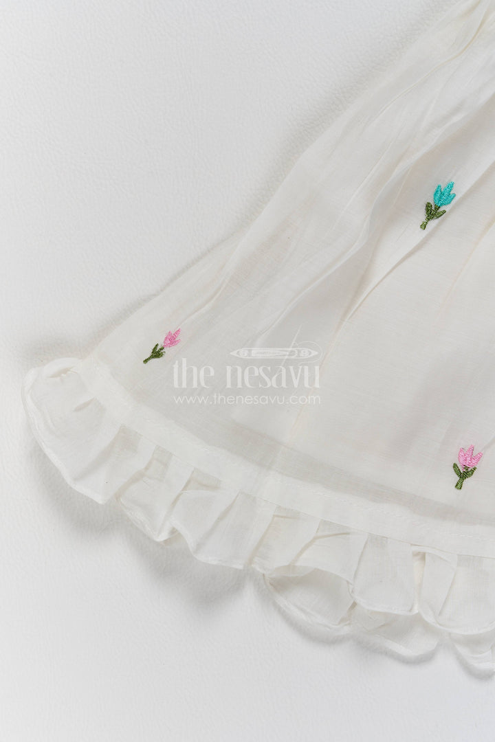 Chanderi Dress for Girls in Off White for Traditional Events
