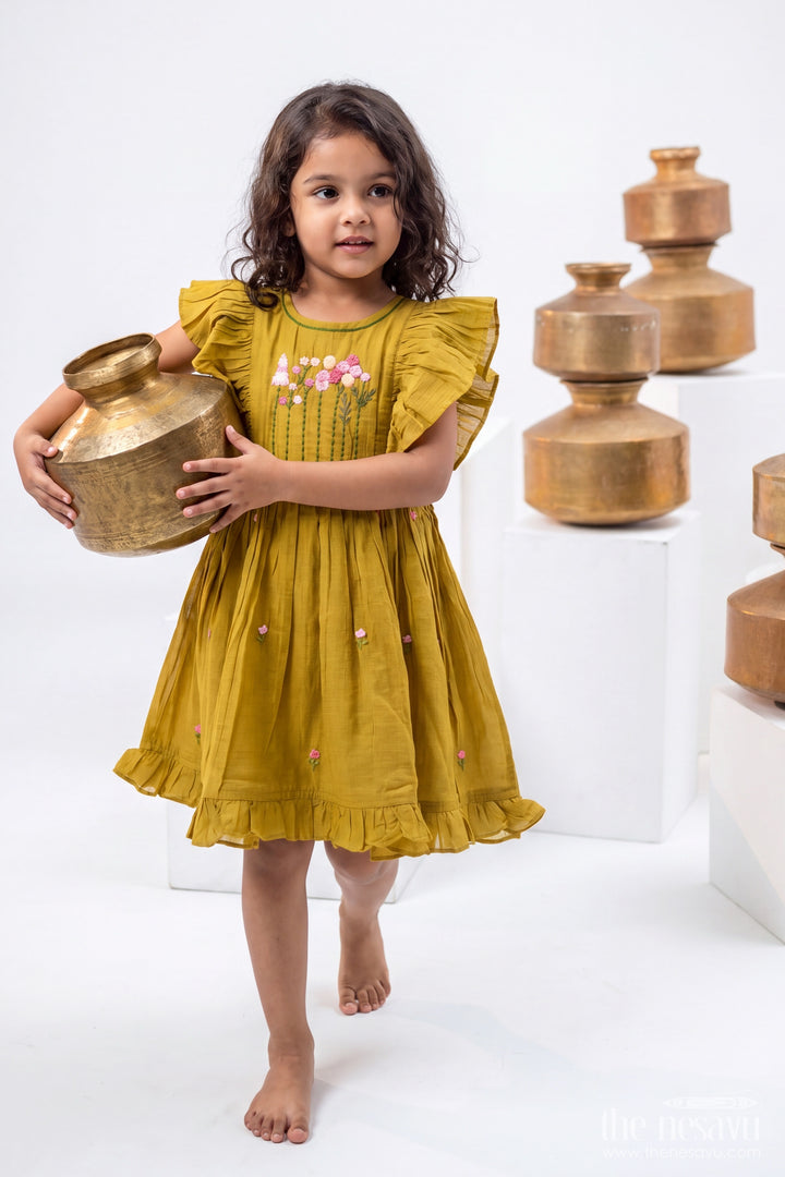 Girls Chanderi Frock with Thread Embroidery for Family Functions