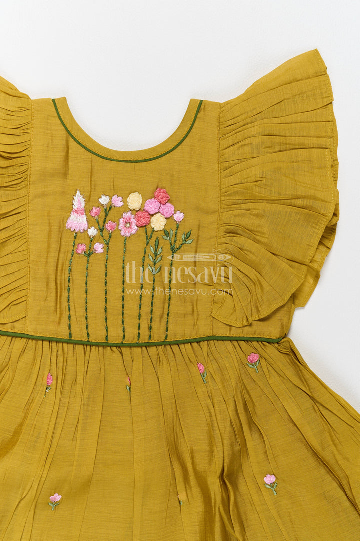 Girls Chanderi Frock with Thread Embroidery for Family Functions
