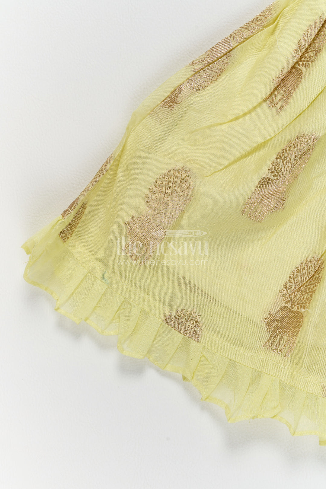 Girls Pale Yellow Gold Bouquet Chanderi Cotton Frock