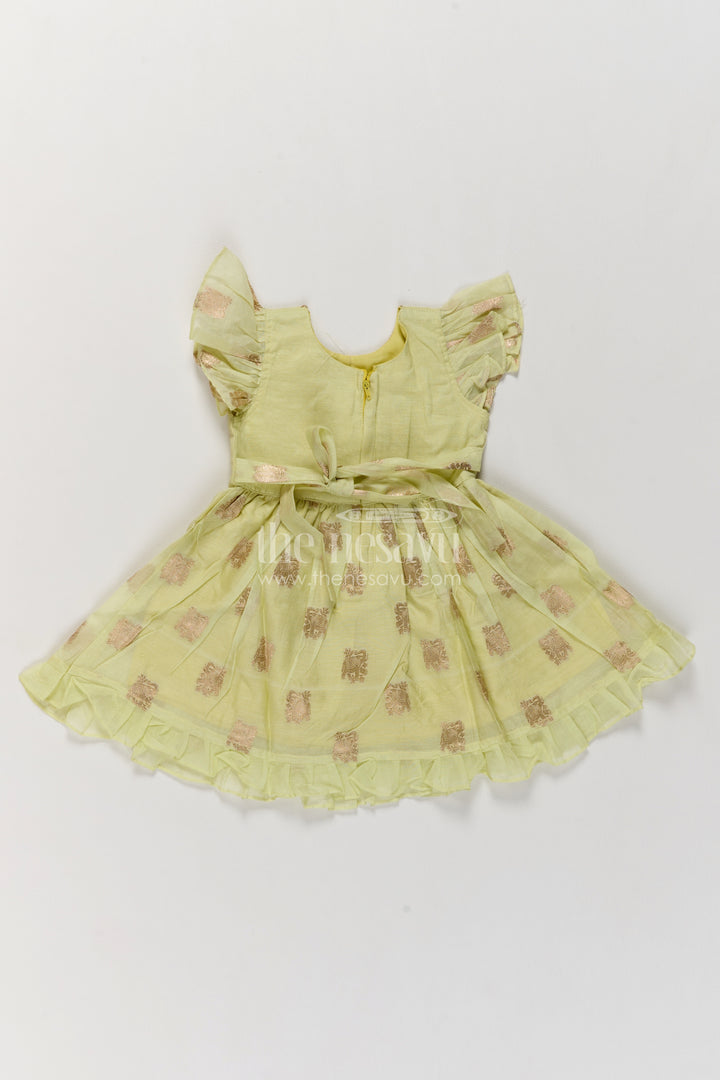 Girls Pale Green Floral Stem Chanderi Cotton Frock