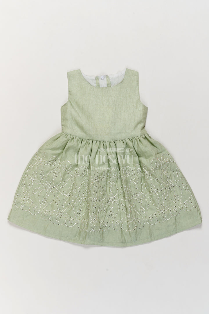 Girls Sage Green Paisley Overlay Chinnon Chiffon Frock
