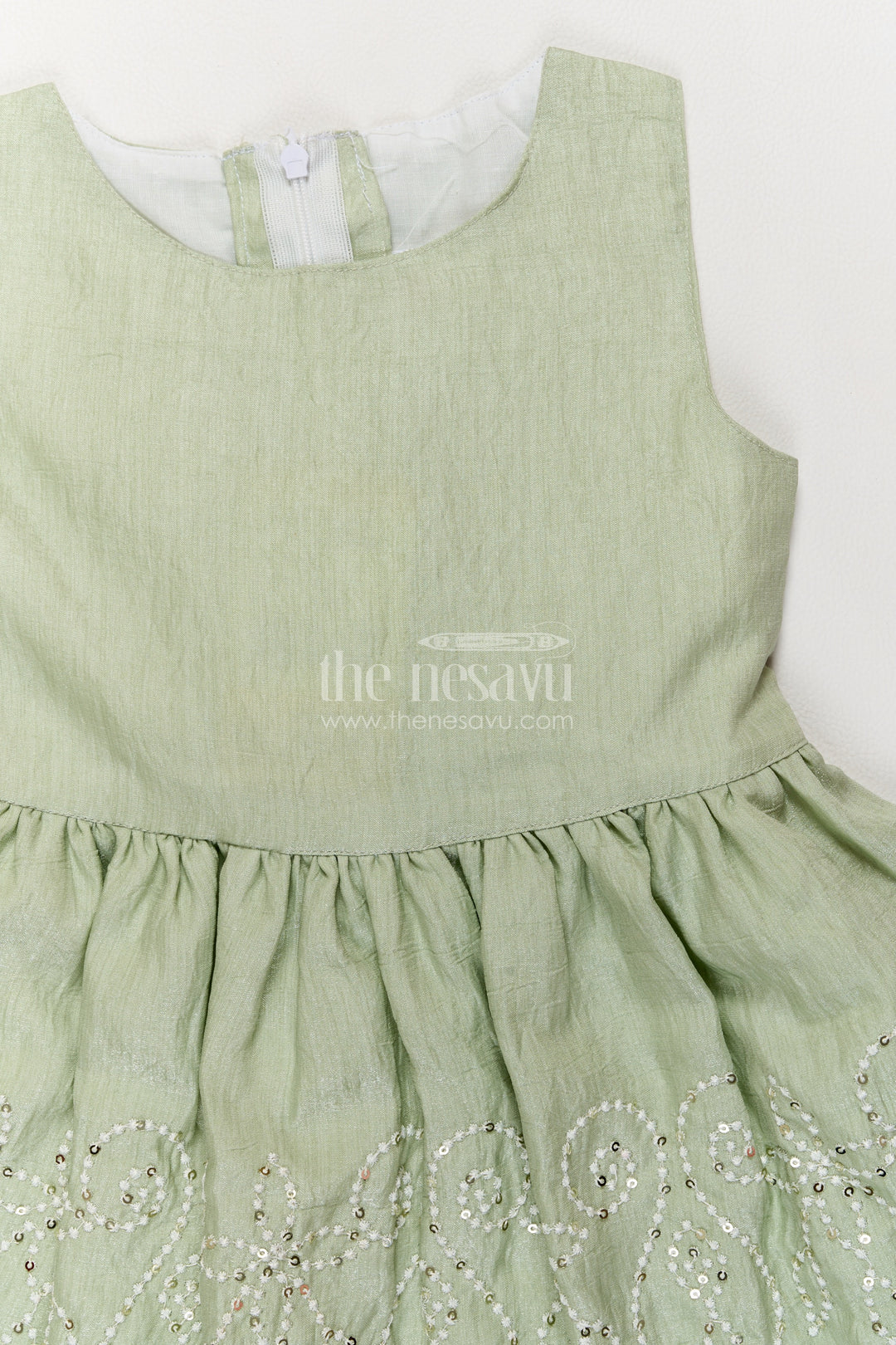 Girls Sage Green Paisley Overlay Chinnon Chiffon Frock