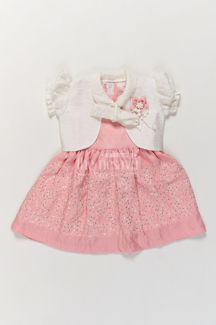 Girls Chinnon Chiffon Frock in Dusty Pink with Paisley Bow Overlay