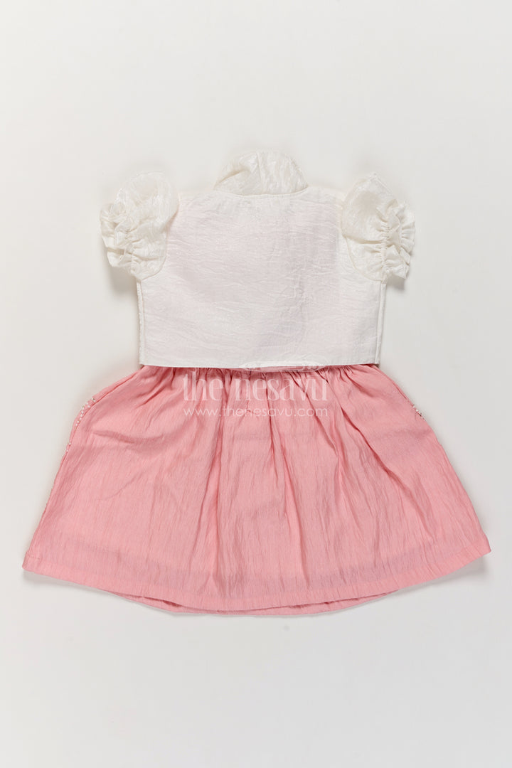 Girls Chinnon Chiffon Frock in Dusty Pink with Paisley Bow Overlay
