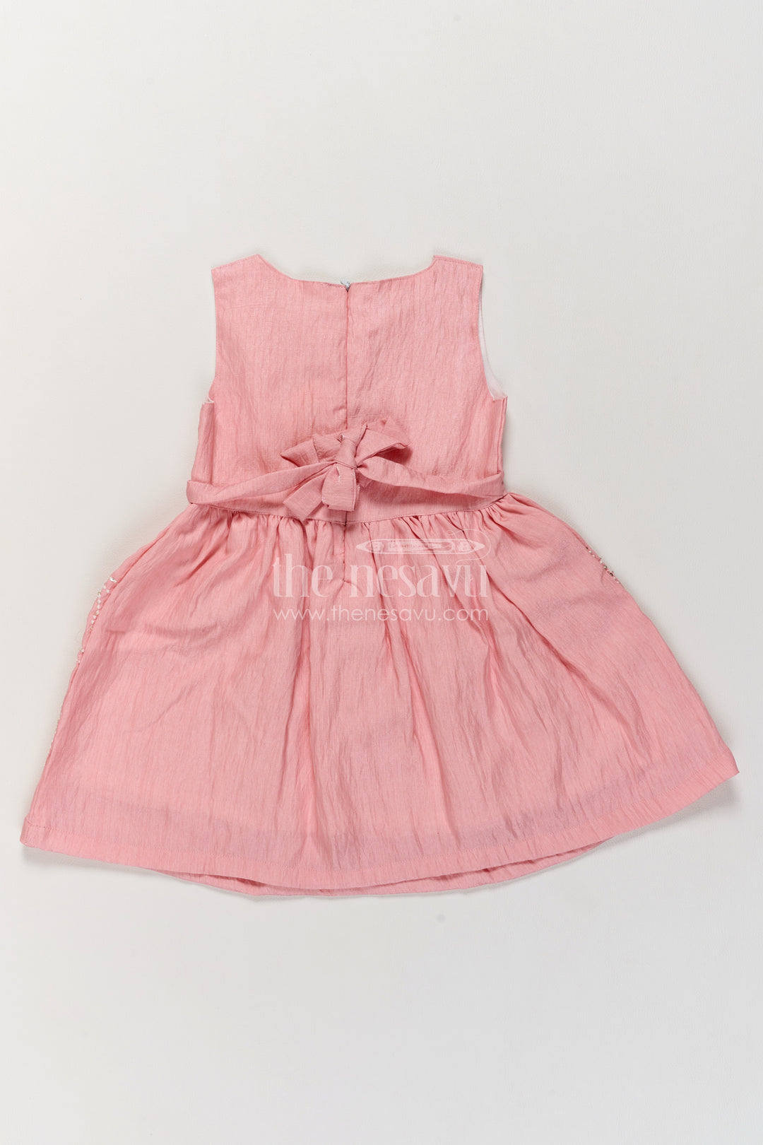 Girls Chinnon Chiffon Frock in Dusty Pink with Paisley Bow Overlay