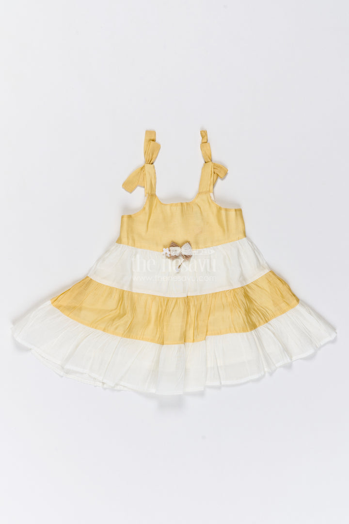 Girls Yellow Colour Block Bow Cotton Blend Frock