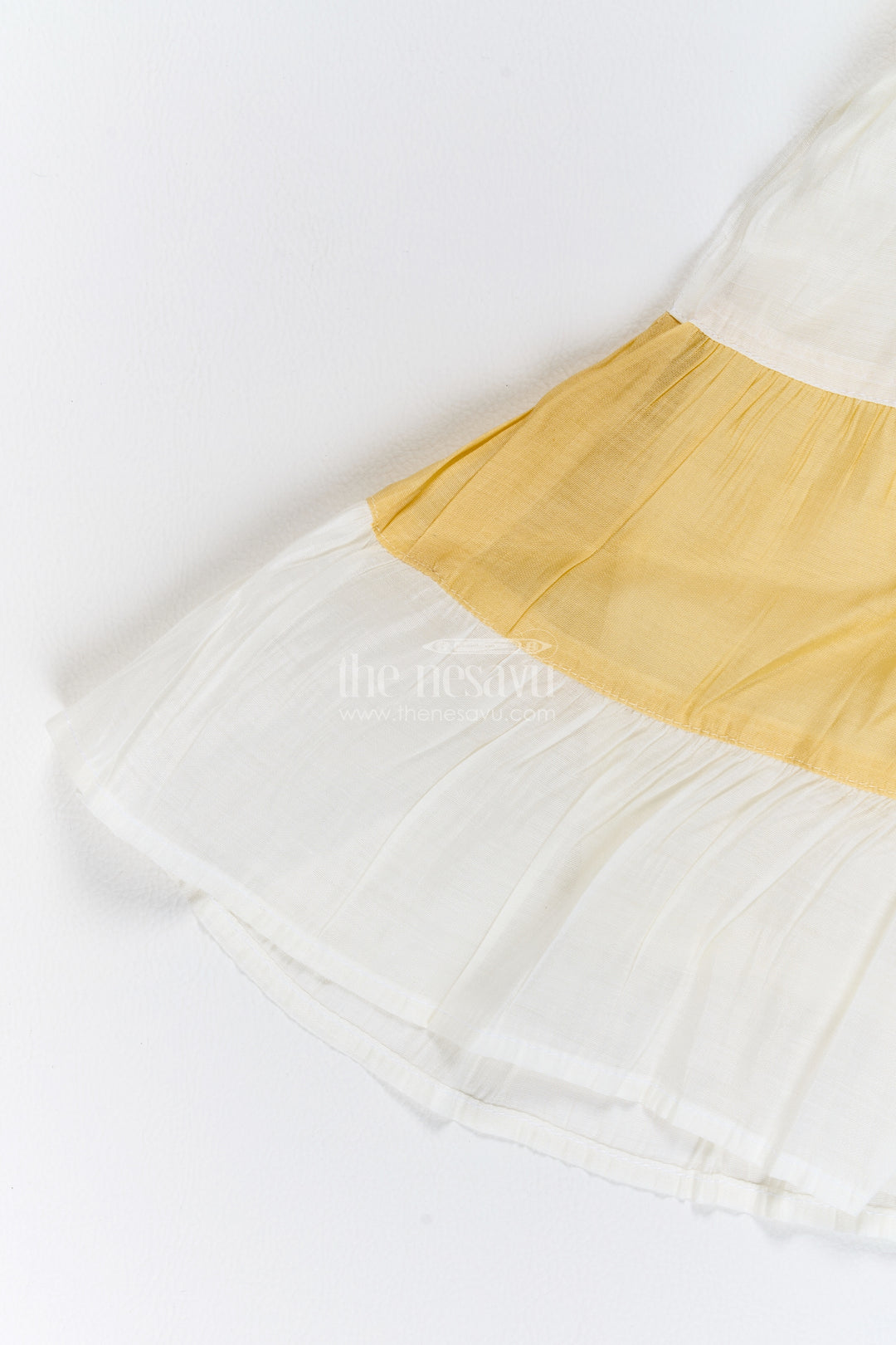 Girls Yellow Colour Block Bow Cotton Blend Frock