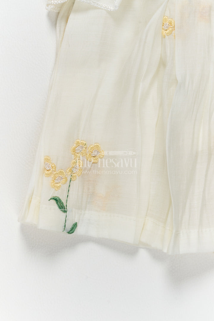 Girls Ivory Georgette Yellow Flower Layers Frock