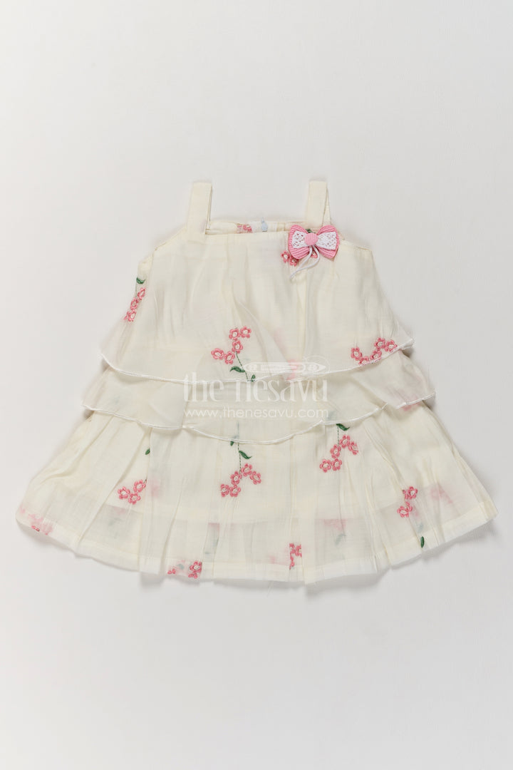 Girls Ivory Pink Flower Layers Georgette Frock