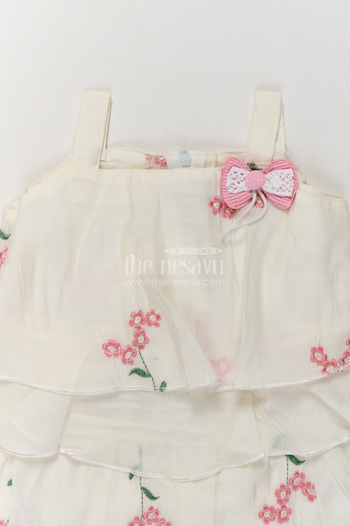 Girls Ivory Pink Flower Layers Georgette Frock