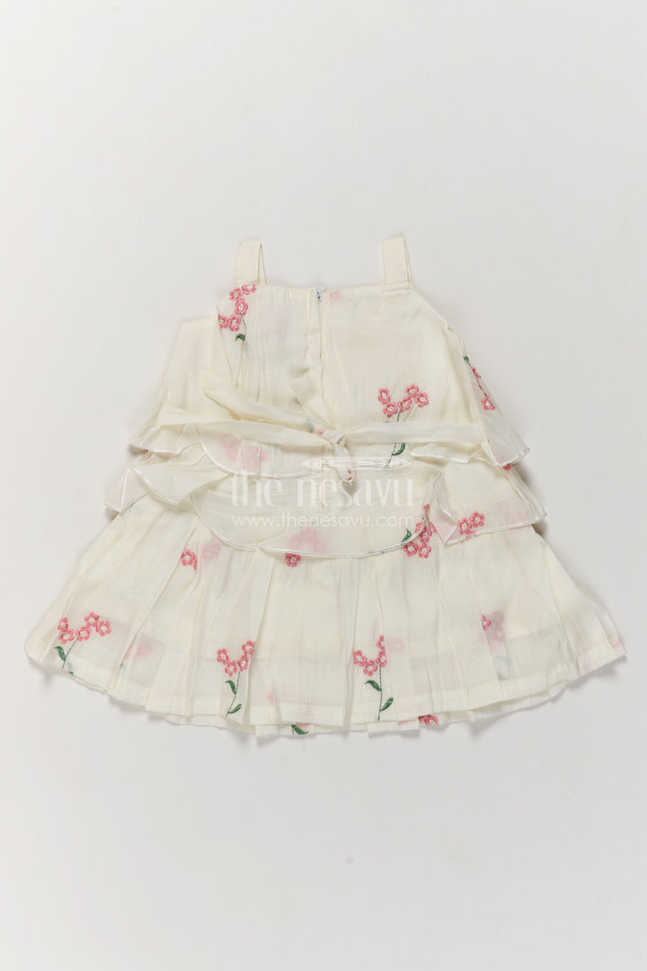 Girls Ivory Pink Flower Layers Georgette Frock