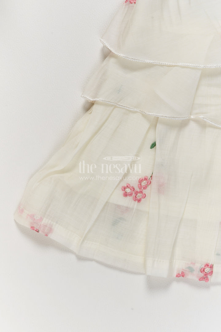Girls Ivory Pink Flower Layers Georgette Frock