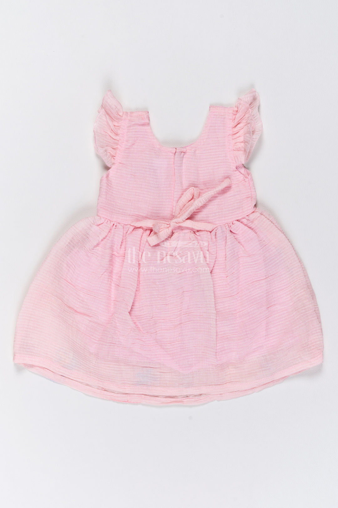 Girls Cotton Blend Frock in Baby Pink with Flower Trail Flutter