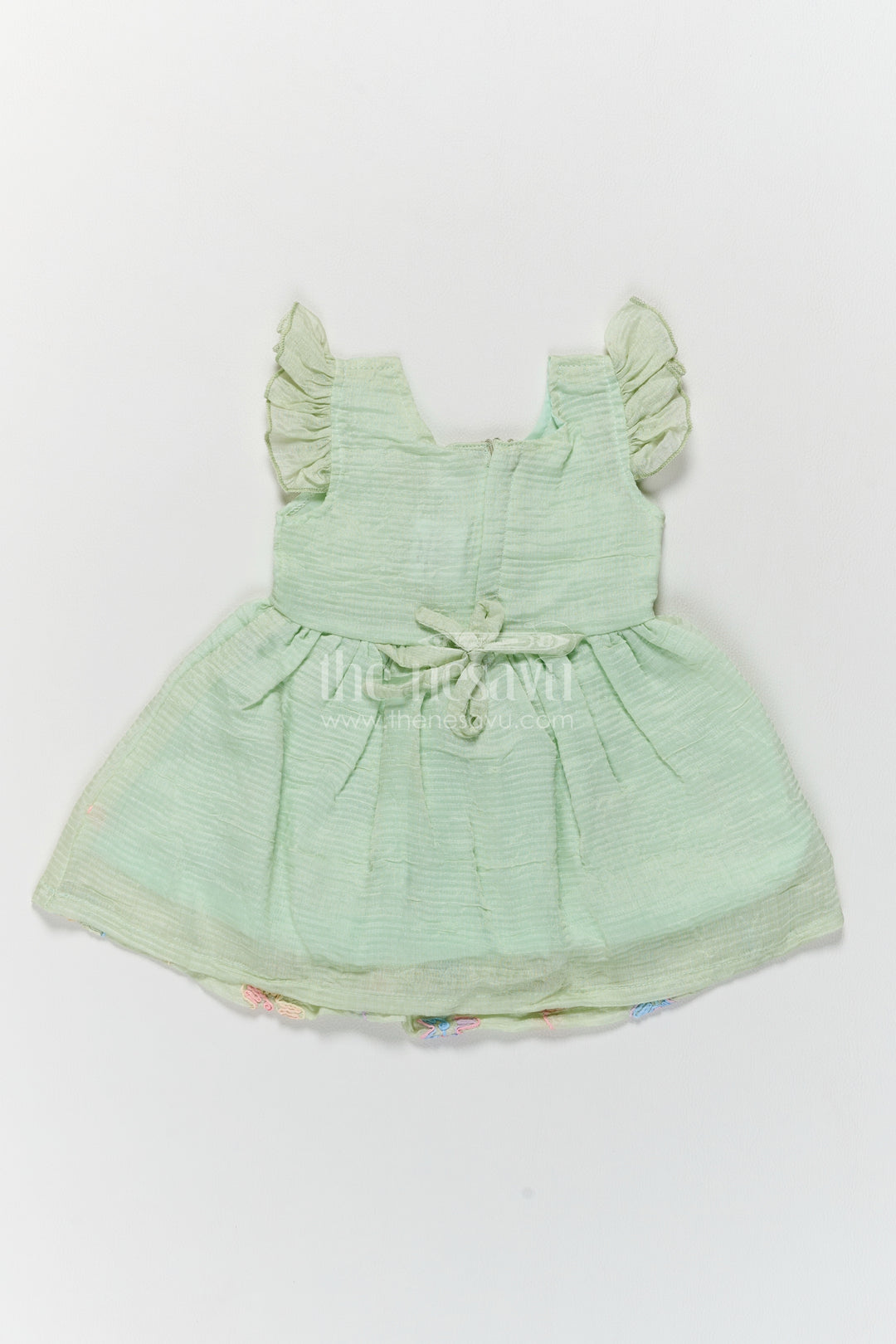 Girls Mint Green Pastel Flower Flutter Cotton Blend Frock