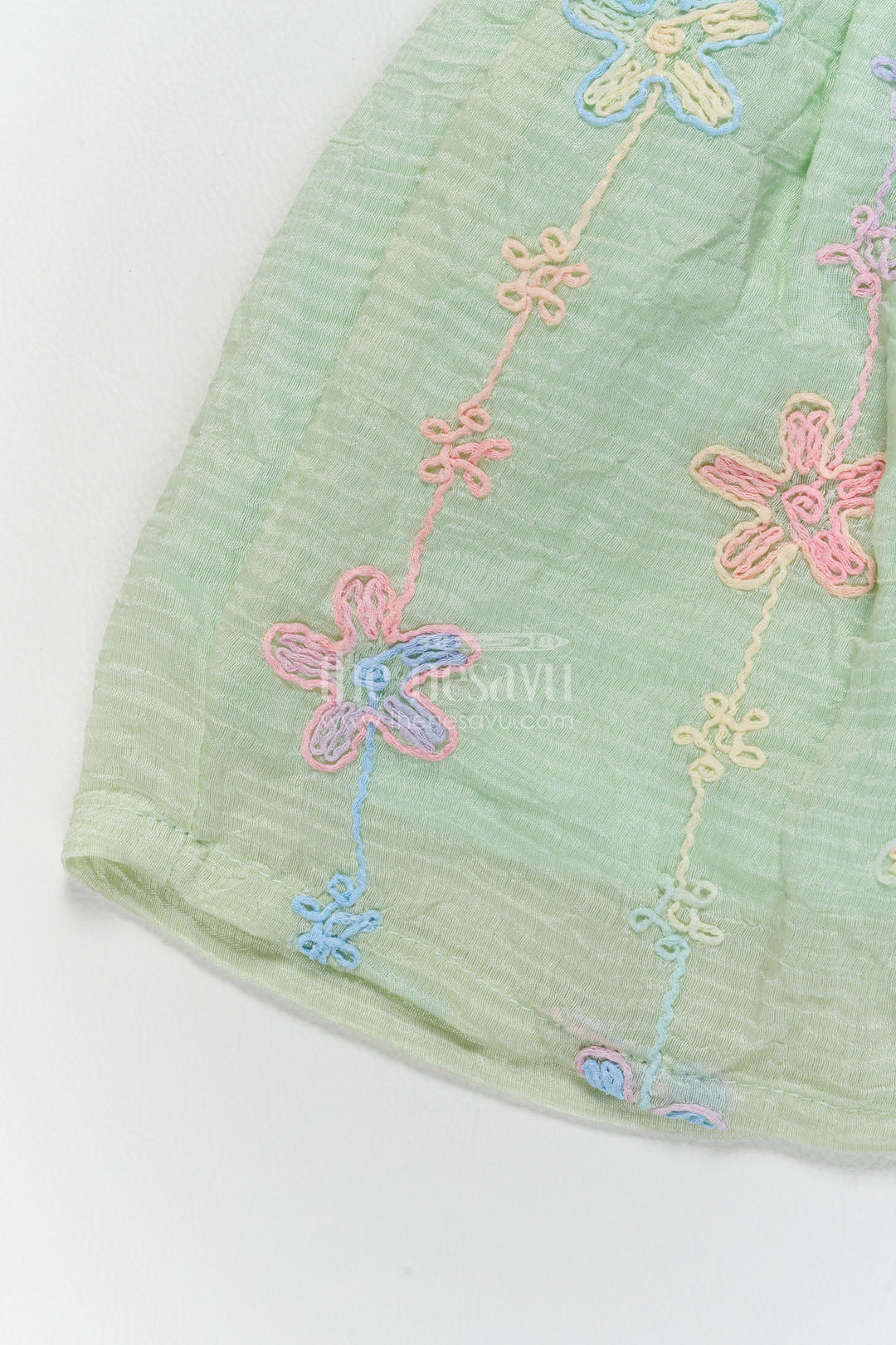 Girls Mint Green Pastel Flower Flutter Cotton Blend Frock
