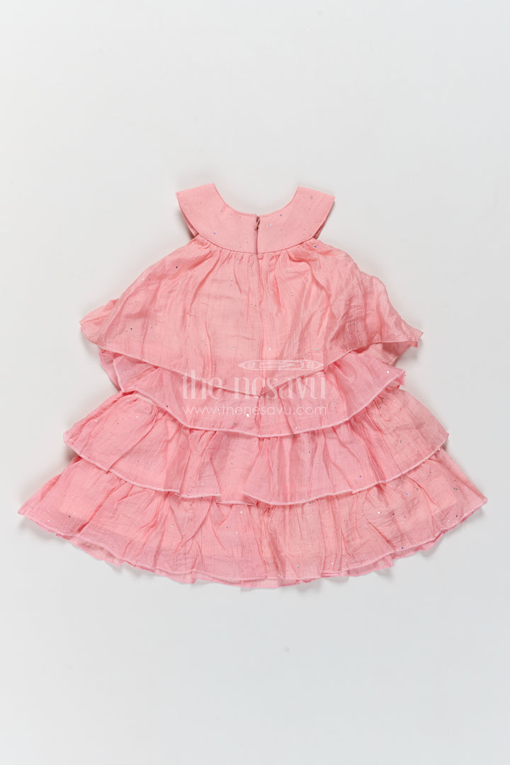 Girls Peach Pink Chinnon Chiffon Layered Rosette Frock