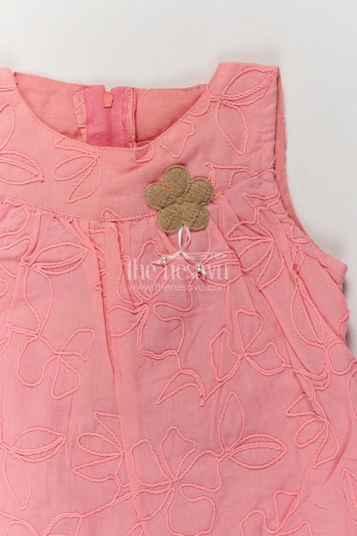 Girls Coral Peach Outline Flower Layers Cotton Frock