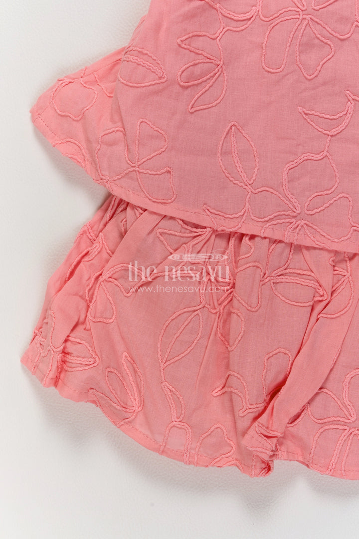 Girls Coral Peach Outline Flower Layers Cotton Frock