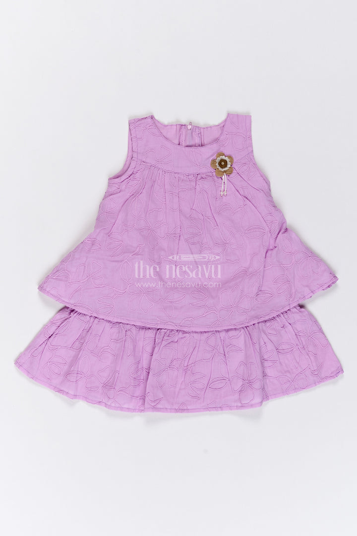 Girls Lilac Cotton Flower Embroidered Layers Frock