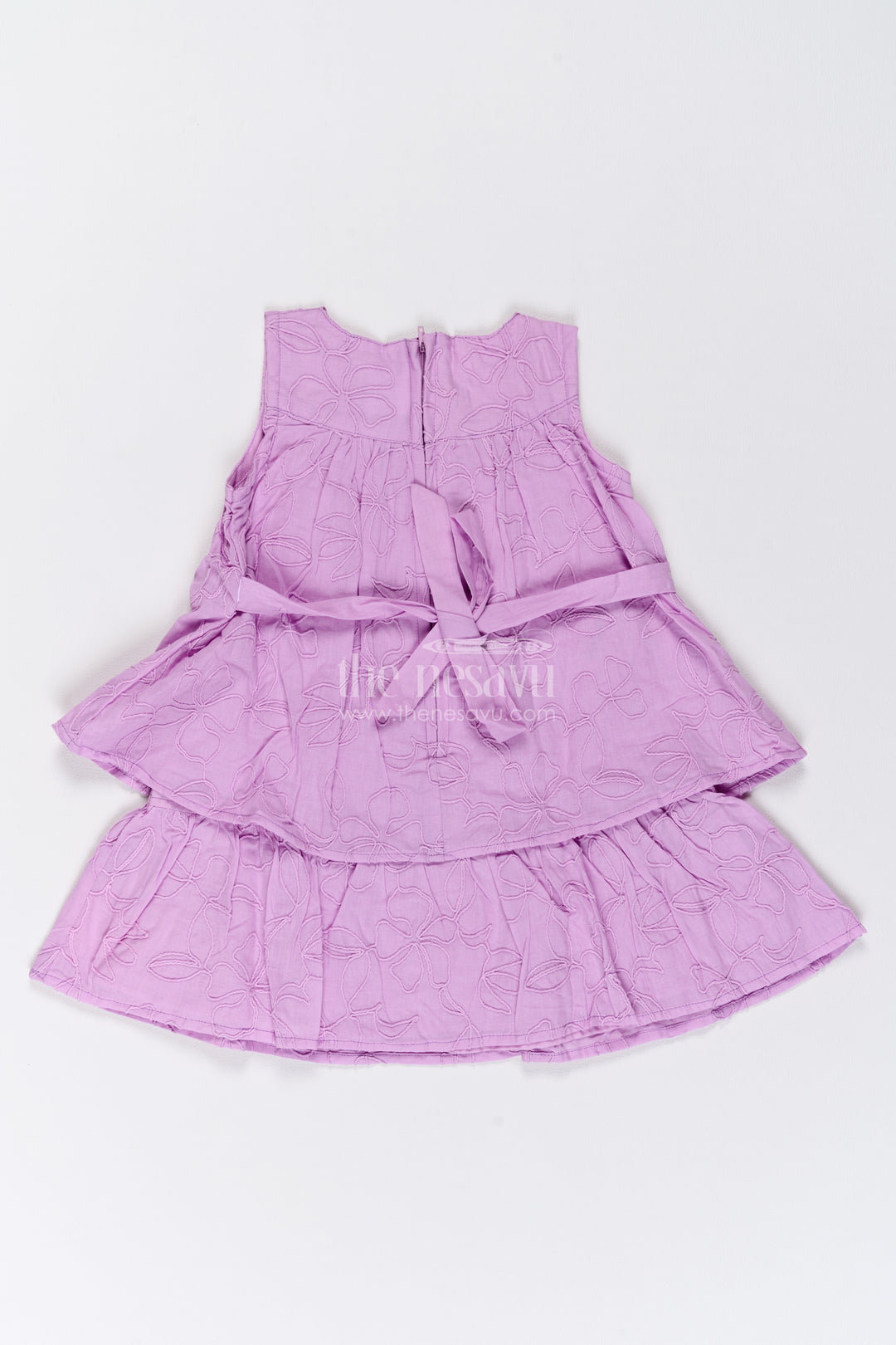 Girls Lilac Cotton Flower Embroidered Layers Frock