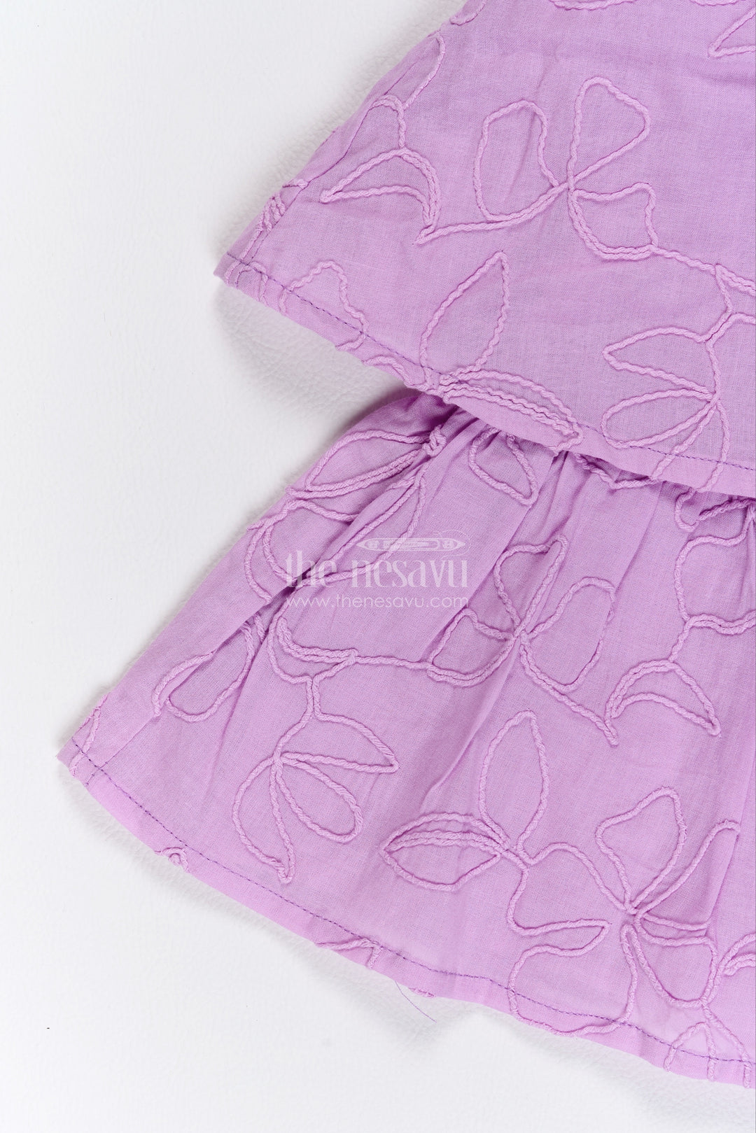 Girls Lilac Cotton Flower Embroidered Layers Frock