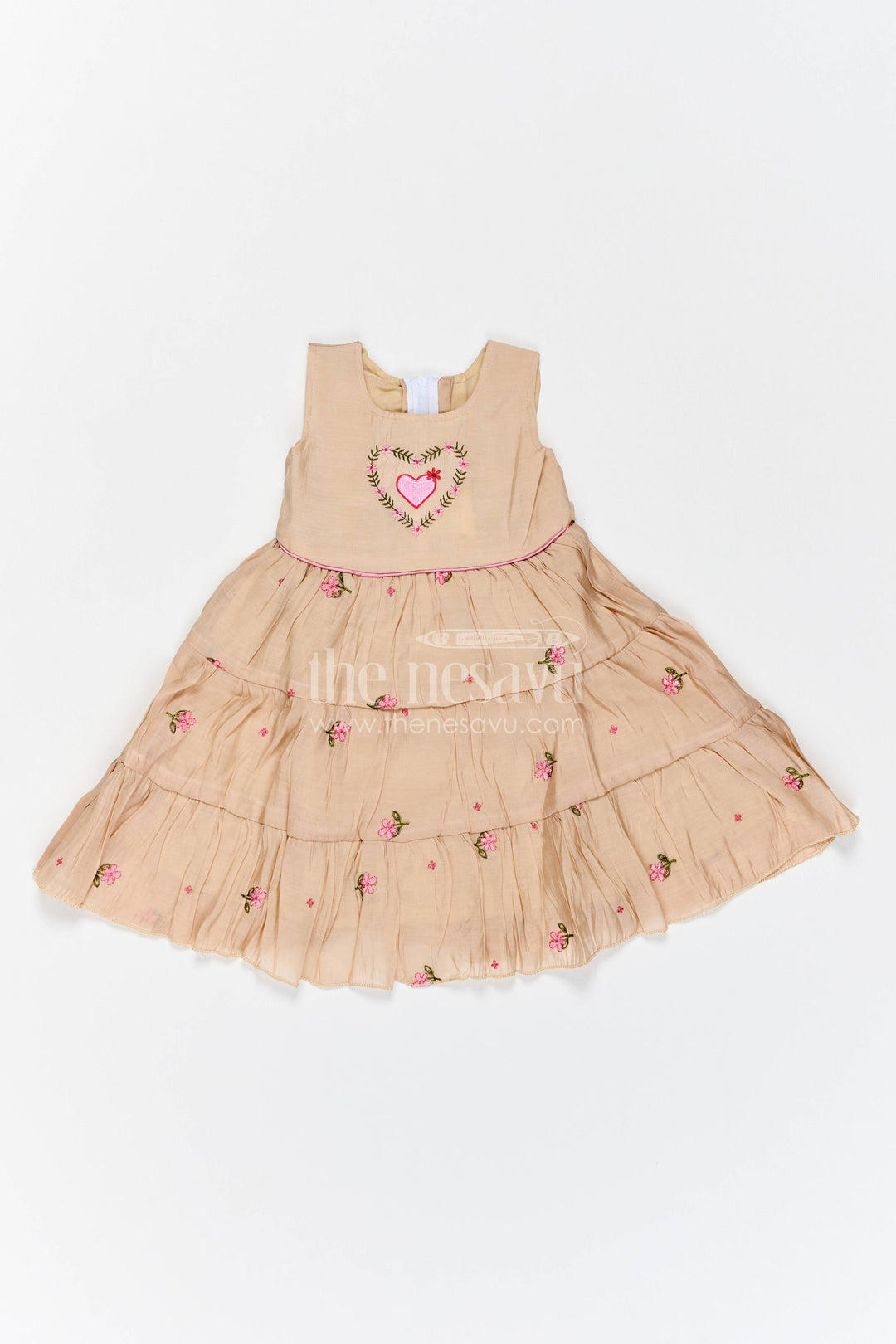 Chanderi Dress for Girls in Brown for Family Celebrations