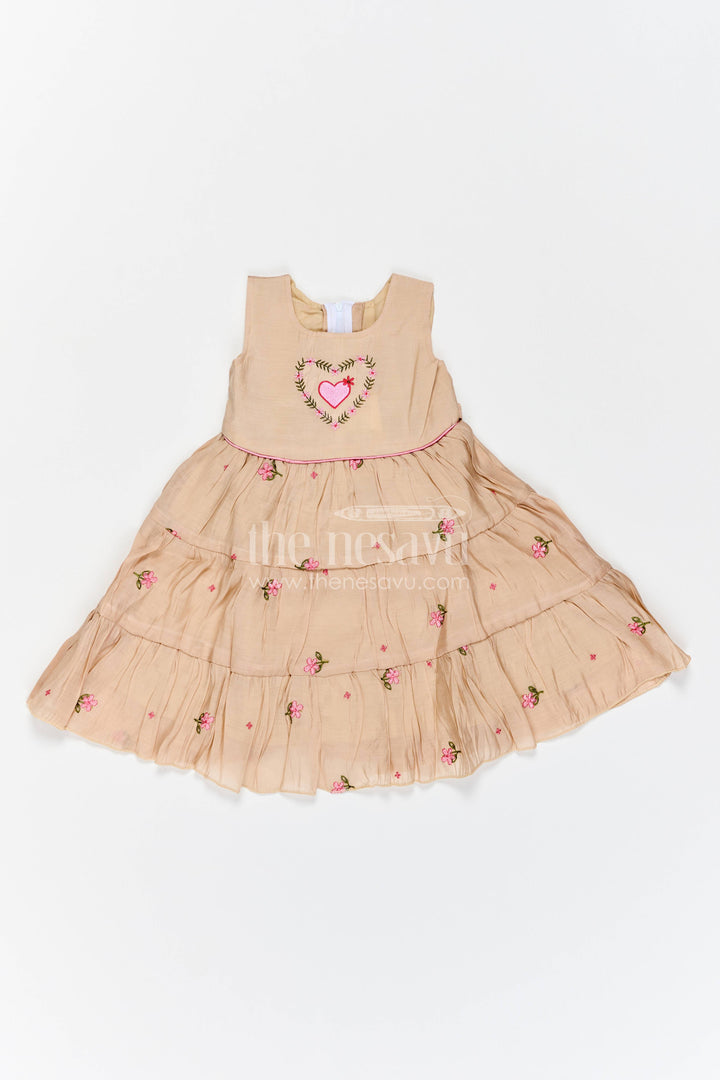Chanderi Dress for Girls in Brown for Family Celebrations