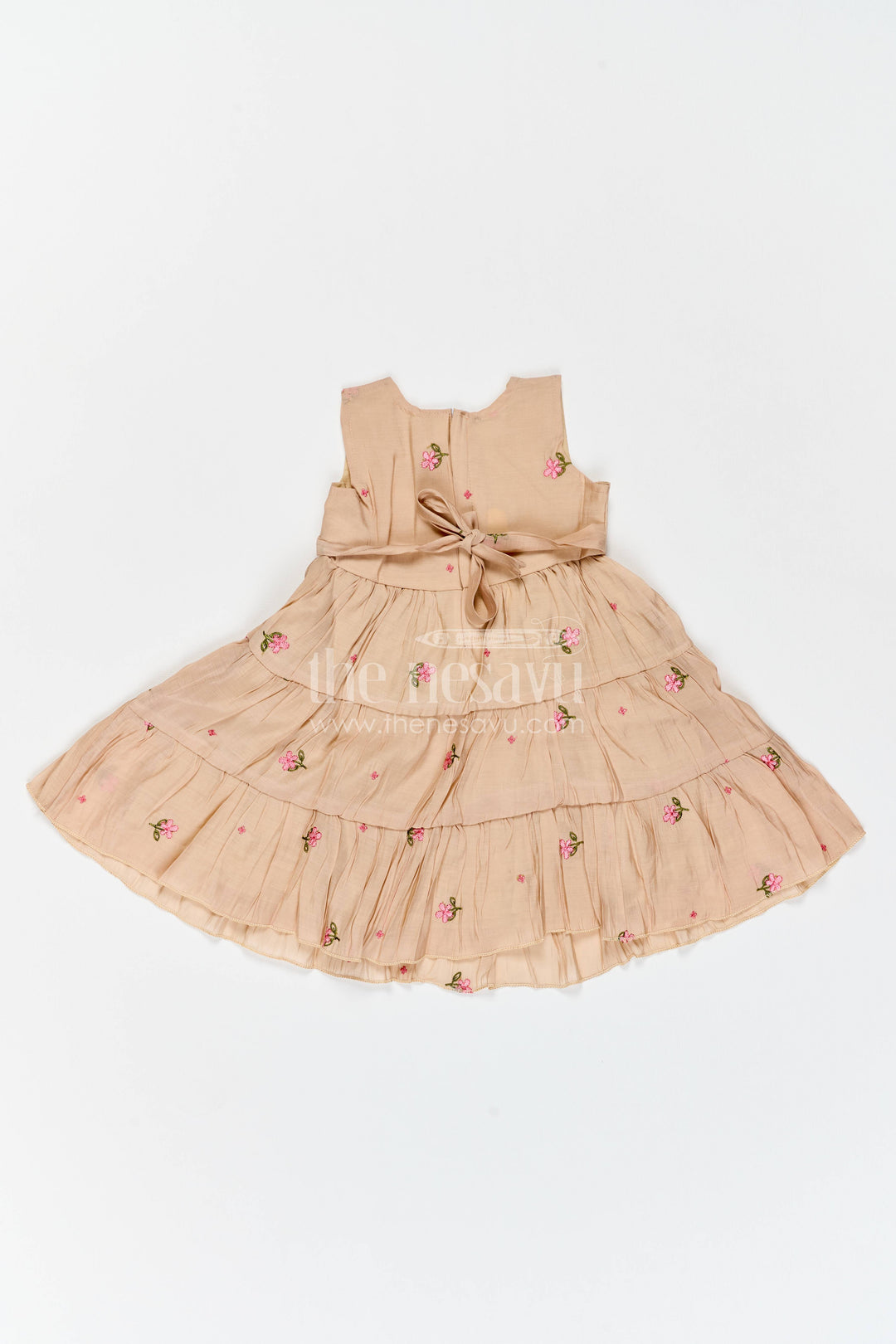 Chanderi Dress for Girls in Brown for Family Celebrations