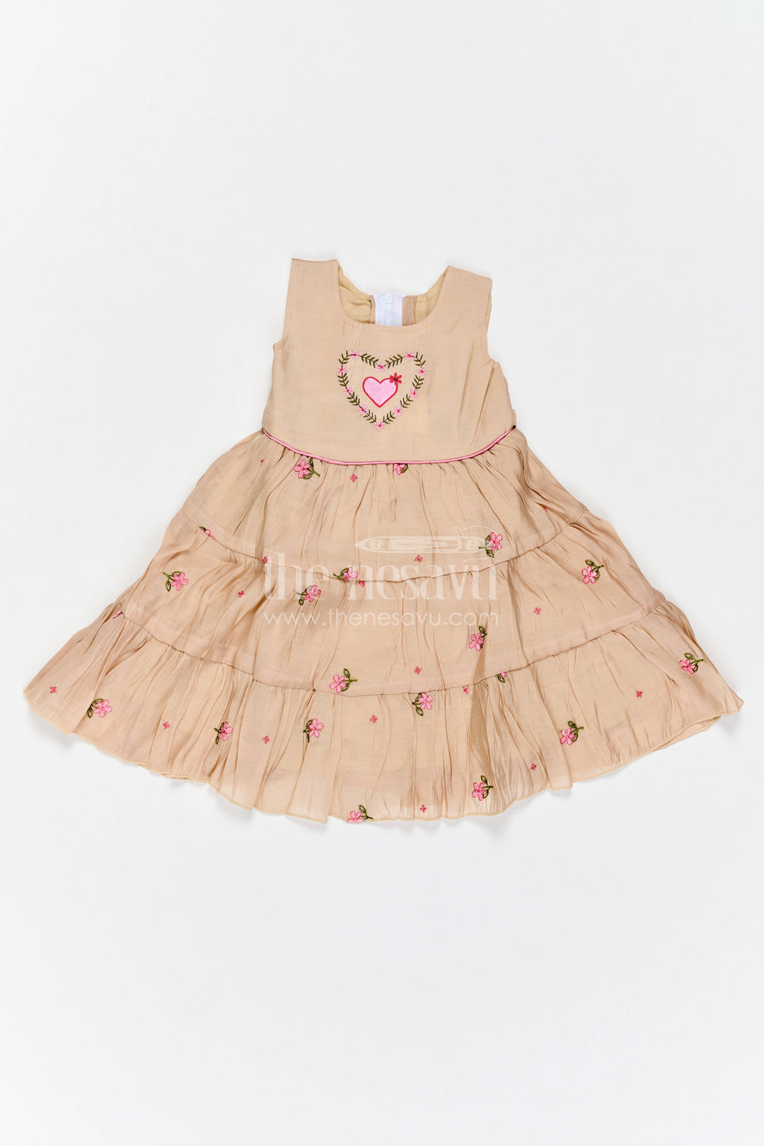 Chanderi Dress for Girls in Brown for Family Celebrations
