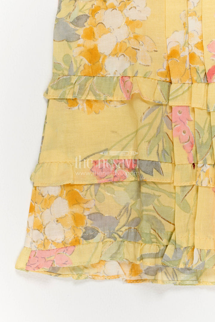 Cotton Dress for Girls in Yellow with an Occasion Ready Finish