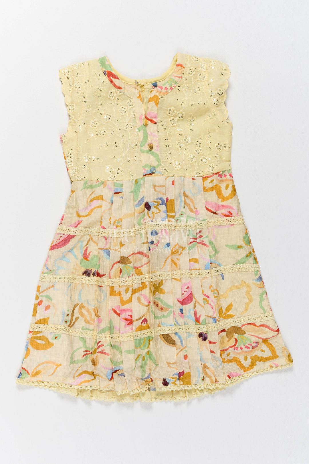 Girls Cotton Frock in Cream with Digital Print