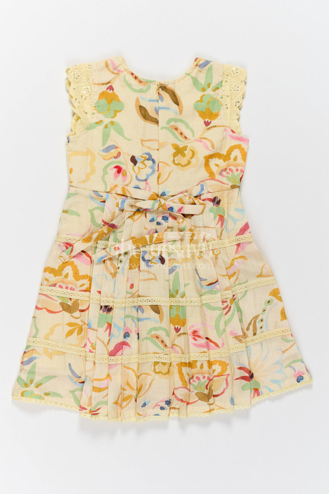 Girls Cotton Frock in Cream with Digital Print