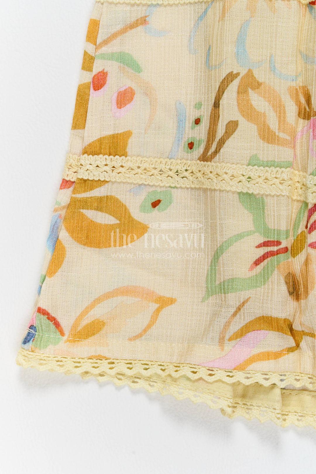 Girls Cotton Frock in Cream with Digital Print