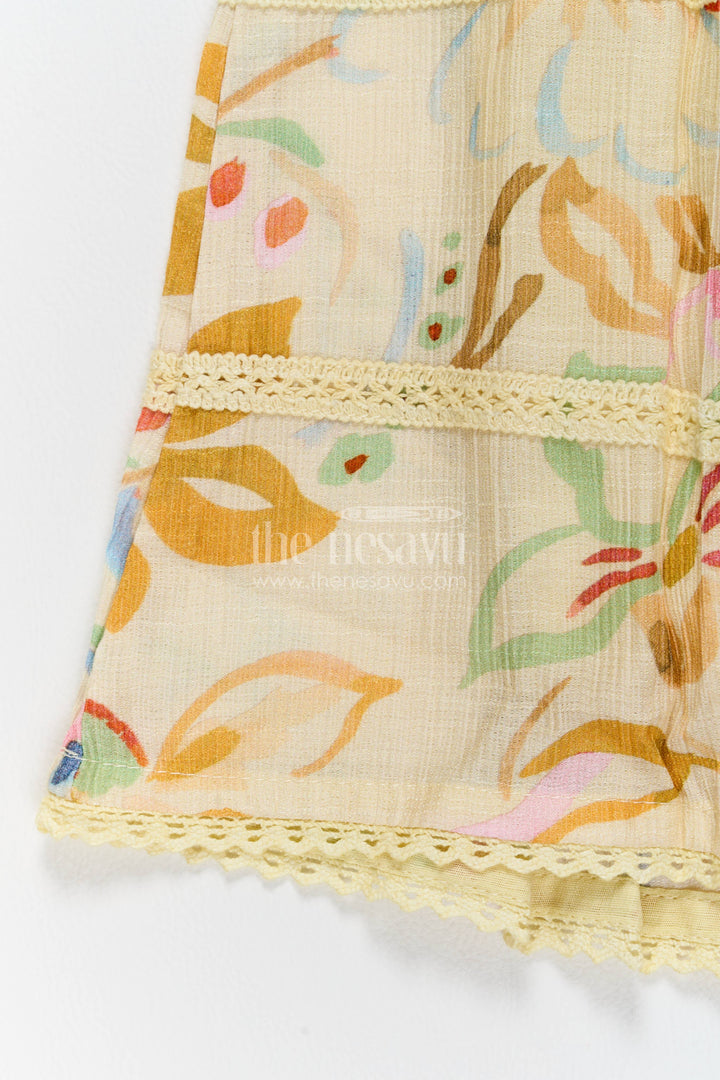Girls Cotton Frock in Cream with Digital Print