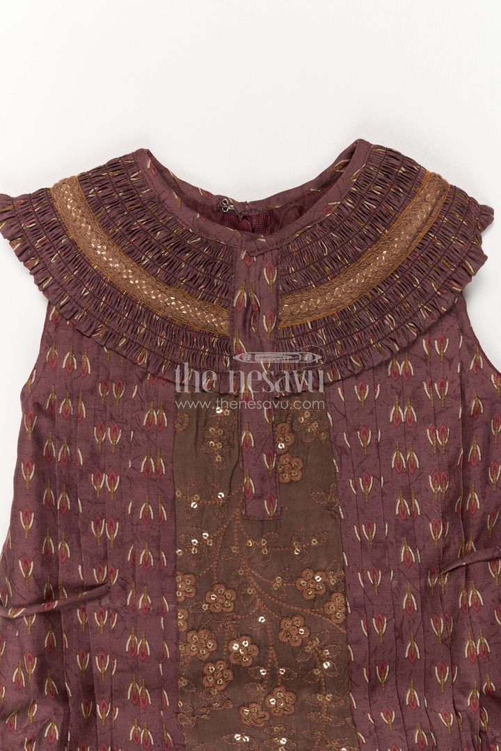 Girls Cotton Frock in Brown with Sequin Work