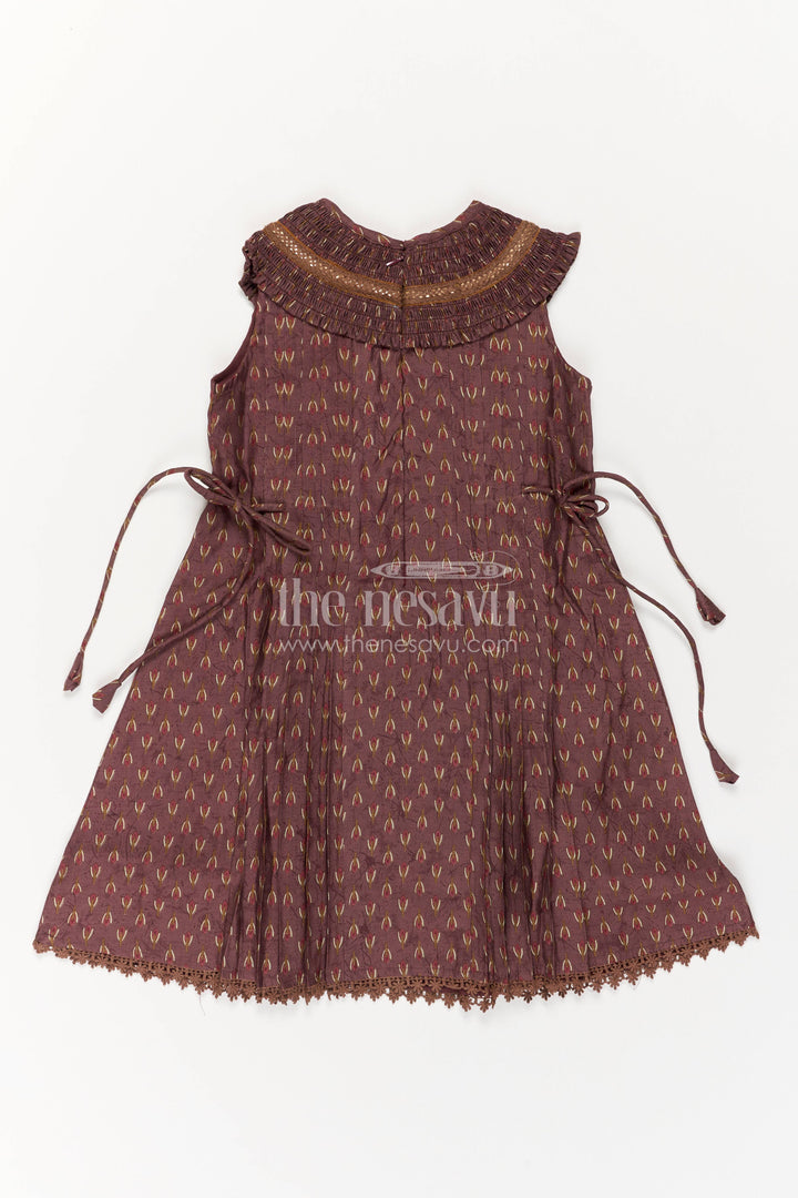 Girls Cotton Frock in Brown with Sequin Work