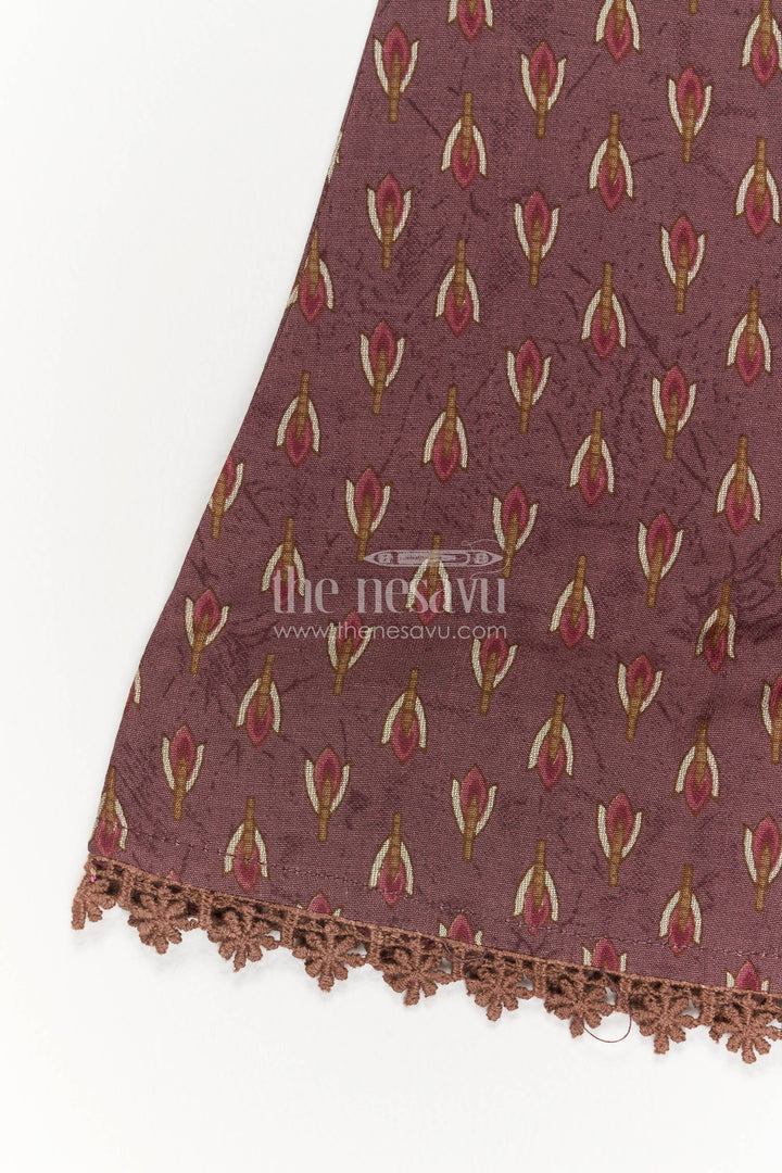 Girls Cotton Frock in Brown with Sequin Work