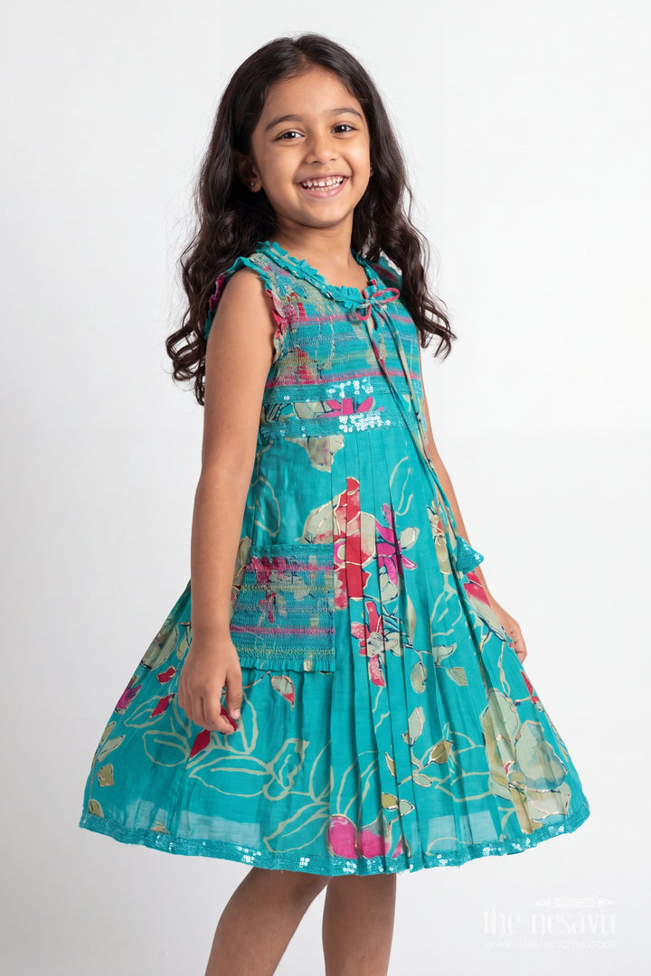 Girls Cotton Frock in Blue for Ceremony Dressing