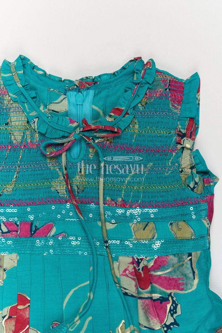 Girls Cotton Frock in Blue for Ceremony Dressing