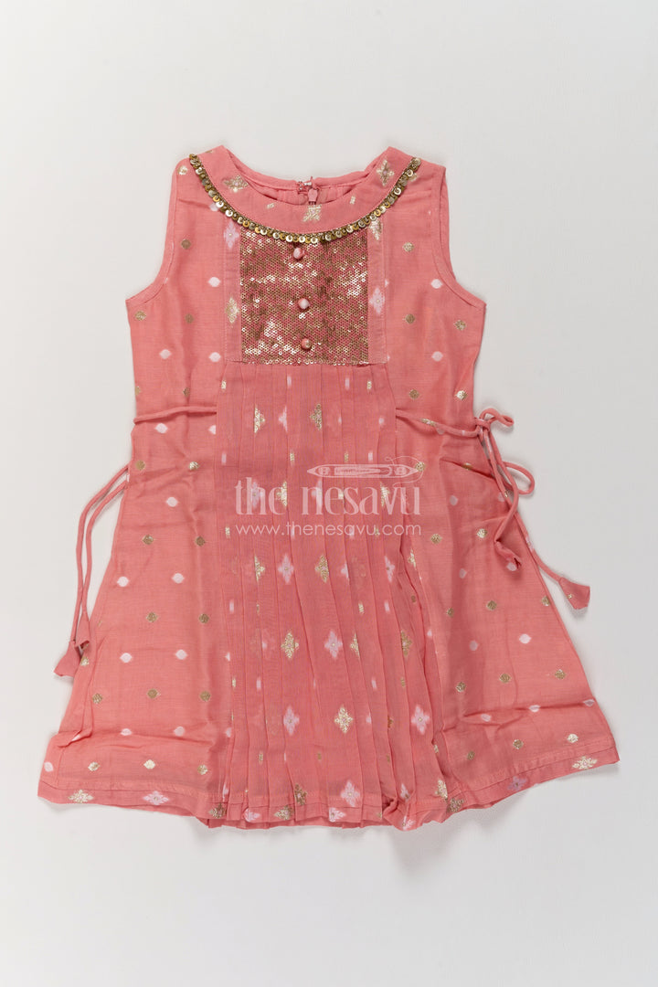 Girls Dusty Rose Chanderi Cotton Frock with Sequins and Tie Bows