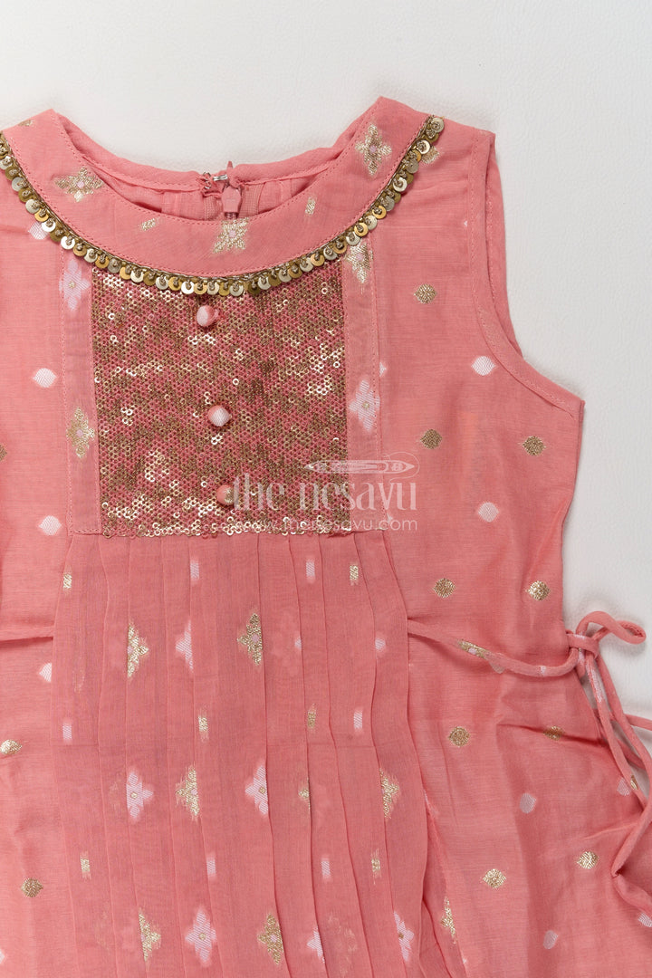 Girls Dusty Rose Chanderi Cotton Frock with Sequins and Tie Bows
