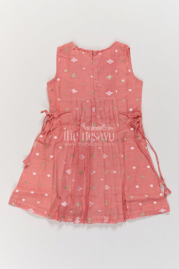 Girls Dusty Rose Chanderi Cotton Frock with Sequins and Tie Bows