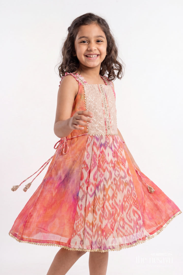 Cotton Dress for Girls in Orange for Family Celebrations