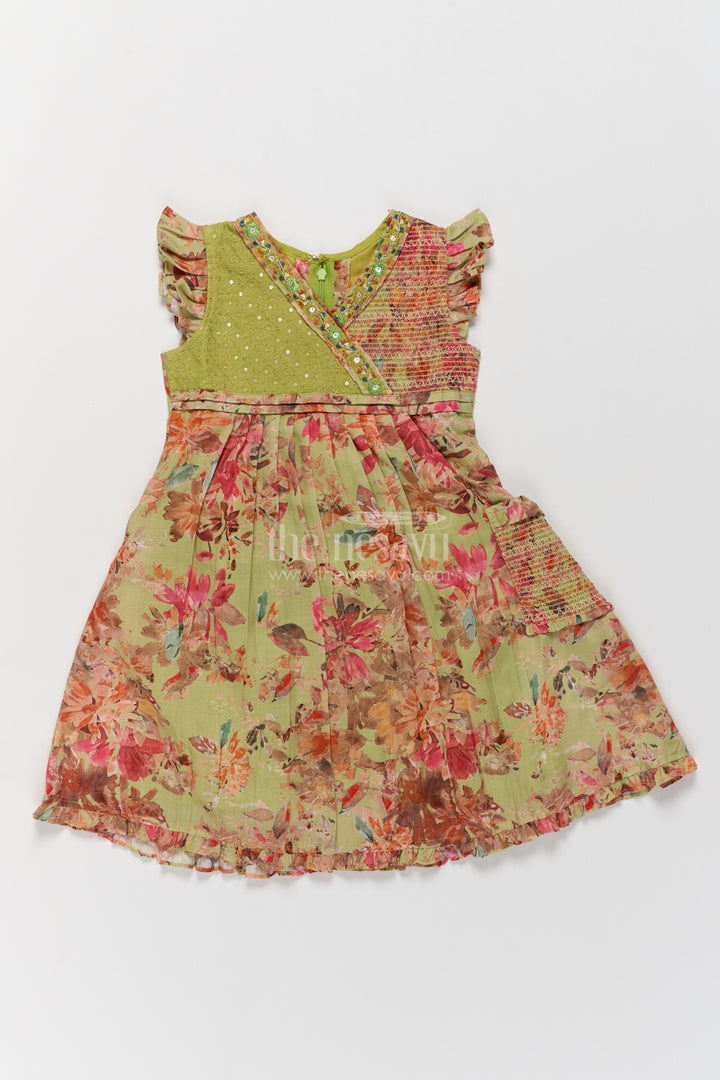 Cotton Dress for Girls in Green for Family Celebrations