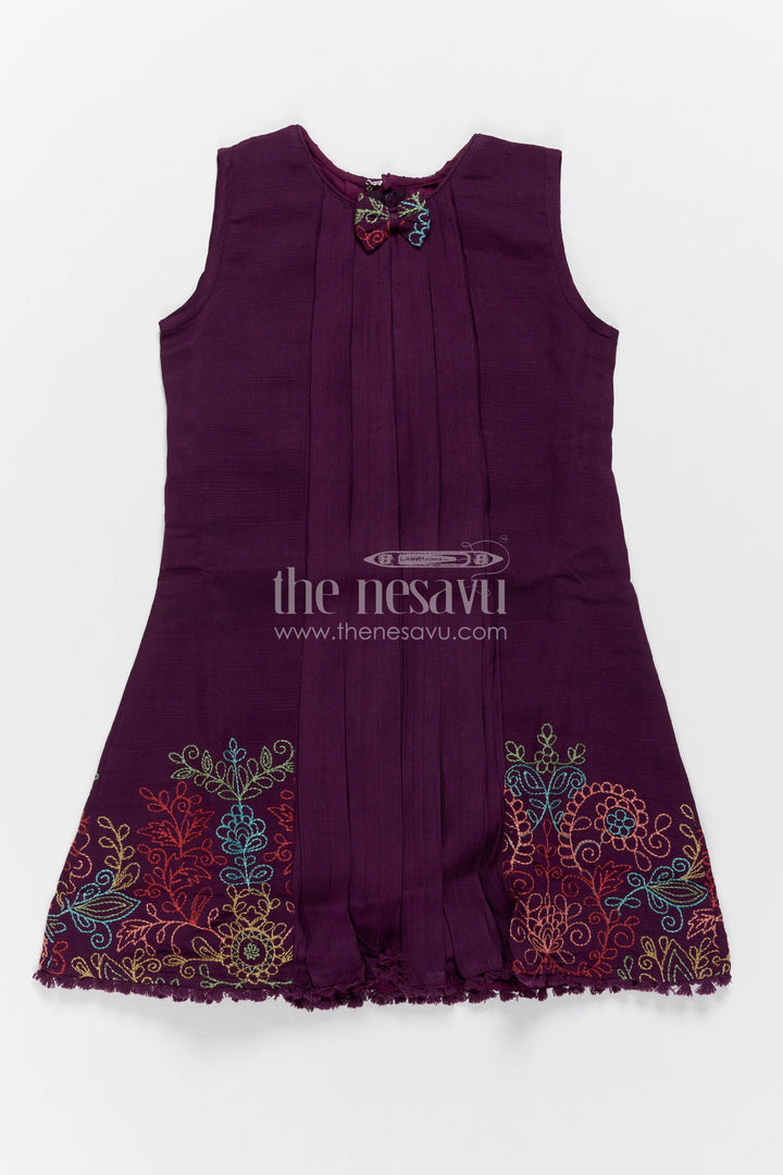 Girls Cotton Frock in Purple with Thread Embroidery